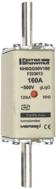 NH-Sicherung gG Gr.0 500VAC/250VDC 63A mit spannungsführenden Grifflaschen 