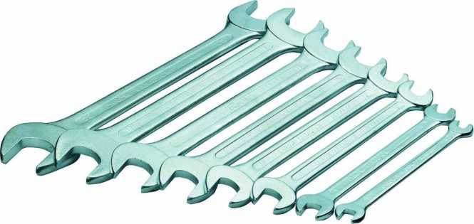 Doppelmaulschlüssel-Satz 8tlg DIN 3110 und ISO 3318 Maulstellung 15° 