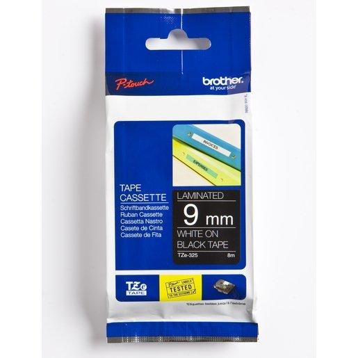 Schriftbandkassette TZe325 Bandfarbe schwarz, Schriftfarbe weiß, 9 mm 