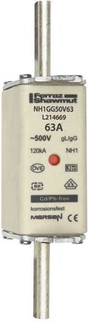 NH-Sicherung gG Gr.1 500VAC/250VDC 25A mit spannungsführenden Grifflaschen 