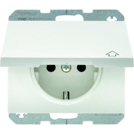 SCHUKO-Steckdose mit Klappdeckel K.1 - polarweiß/ glänzend 