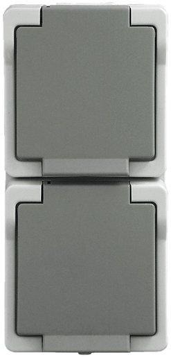 Feuchtraum Steckdose 2-fach senkrecht AP grau 