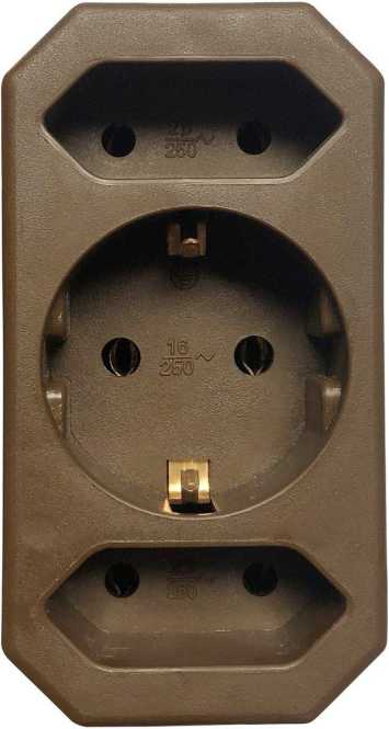Adapter 2xEuro 1x Schuko braun 