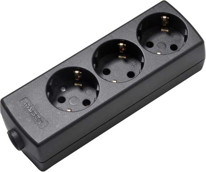 Tischverteiler ohne Kabel 3-fach schwarz 45° gedreht 