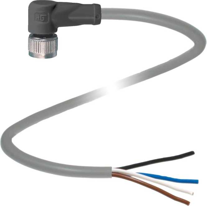 Kabeldose M12 gewinkelte Bauform 4-polig 2 m PVC Kabel offenes Ende 