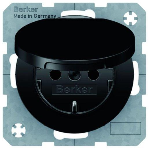 Steckdose SCHUKO mit Klappdeckel R.1/R.3 schwarz glänzend 