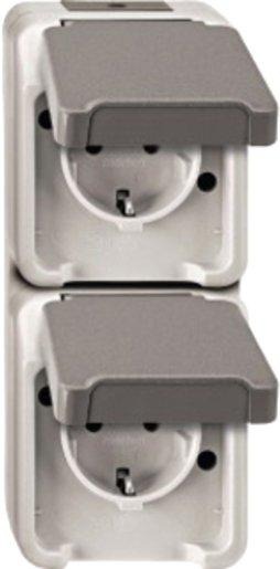 Schuko Doppel Steckdose senkrecht angeordnet lichtgrau Aquastar 