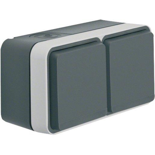 Steckdose SCHUKO 2-fach waagerecht mit Klappdeckel AP 