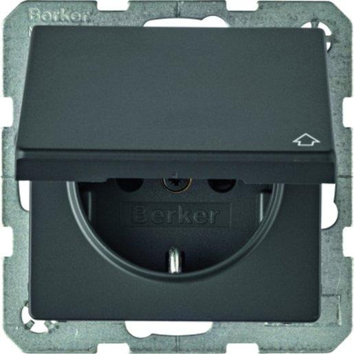 Steckdose SCHUKO mit Klappdeckel Berker Q.1/Q.3 anthrazit samt 
