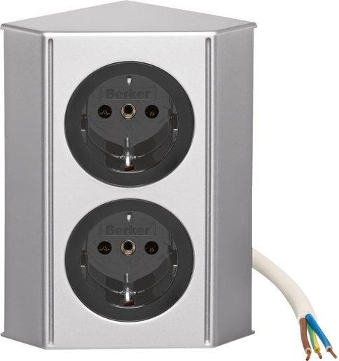 Integro Twin - Box Chrom mit 2 Schuko Steckdosen schwarz glänzend 