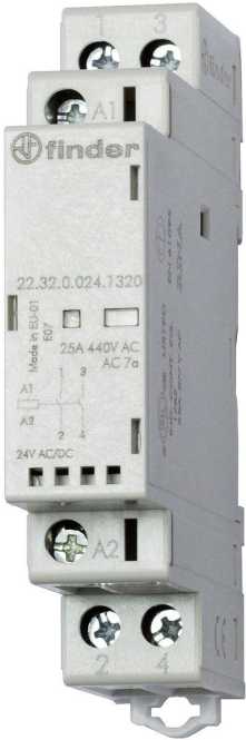 Schütz für Reiheneinbau 2 Schließer 25 A Spule 24 V AC/DC LED-Anz. 