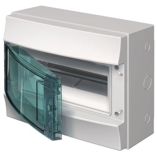 Aufputzverteiler 1-reihig 12 PLE transp. Tür (180° R/L) Petrol-Blau 