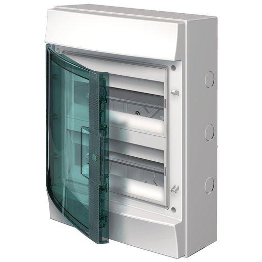 Aufputzverteiler 2-reihig 24 PLE transp. Tür (180° R/L) Petrol-Blau 