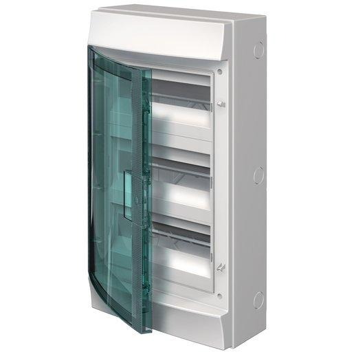 Aufputzverteiler 3-reihig 36 PLE transp. Tür (180° R/L) Petrol-Blau 