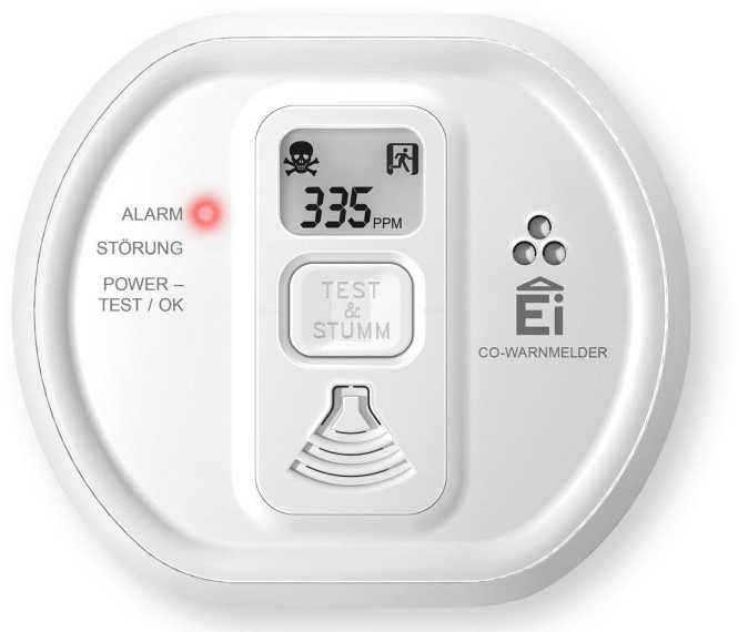 Kohlenmonoxidmelder mit 10 Jahres-Lithiumbatterie LCD Display vernetzbar 