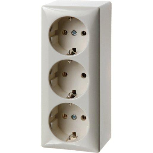 SCHUKO-3fach-Steckdose Aufputz - weiß/ glänzend 