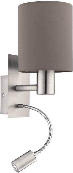 Wandleuchte PASTERI E27+LED 1x40W+1x3,5W nickel-mt/anthrazit +Schalter 