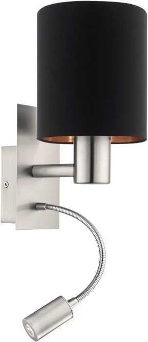 Wandleuchte PASTERI E27+LED 1x40W+1x3,5W ni-mt/schw.-kupfer +Schalter 