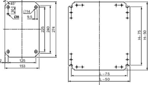 Einfache Montageplatte H 800 x B 800 mm aus verzinktem Stahl 