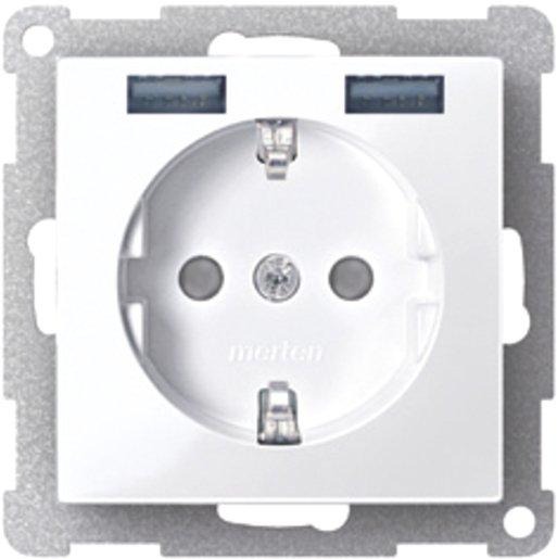 Schuko Steckdose USB Ladefunktion System M max. 2,4 A brillant Polarweiß glänz 