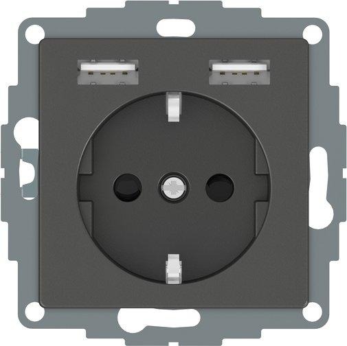 Schuko Steckdose USB Ladefunktion System M max. 2,4 A edelmatt Anthrazit 