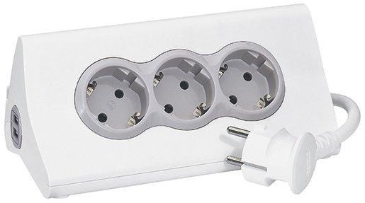 Steckdosenleiste mit 3x SSD und 2x USB 2400mA Überspannungsschutz 1,5m weiß 