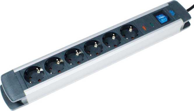 Tischverteiler 6-fach 45° ALUX 1,5m Kabel mit Schalter und ÜSS Typ 3 