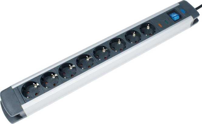 Tischverteiler 8-fach 45° ALUX 1,5m Kabel mit Schalter und ÜSS Typ 3 