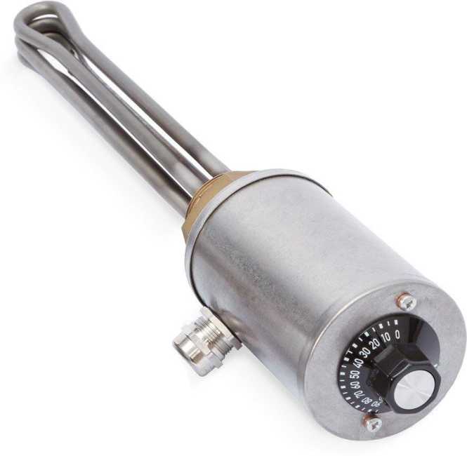 Einschraubheizkörper G1 1/2, Messing / V4A, Regler 0-95°C, 3.0kW ET 270mm 