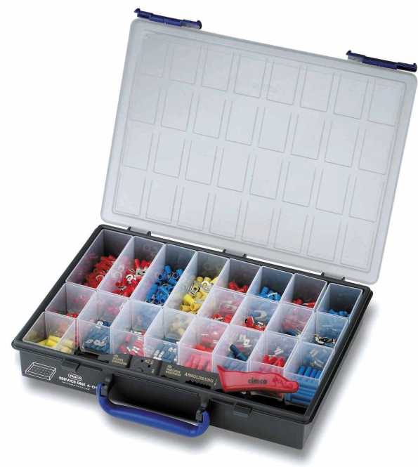 Sortimentskasten mit isolierten Kabelschuhen 500 Stück mit Presszange 