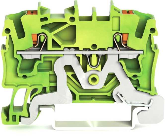 2-Leiter-Schutzleiterklemme mit Drücker 2,5 mm² mit Prüföffnung grün-gelb 