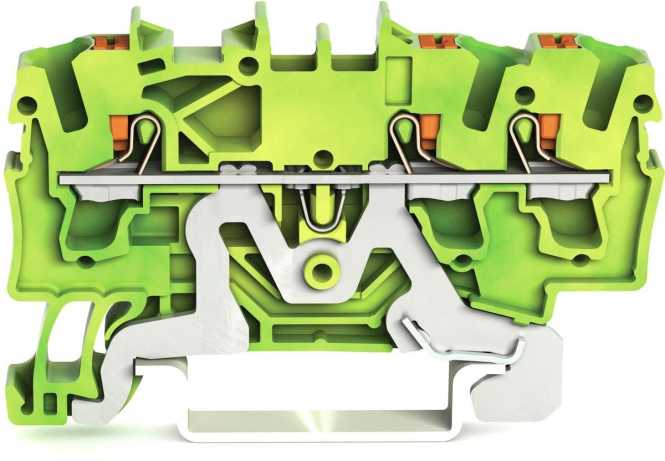 3-Leiter-Schutzleiterklemme mit Drücker 2,5 mm² mit Prüföffnung grün-gelb 