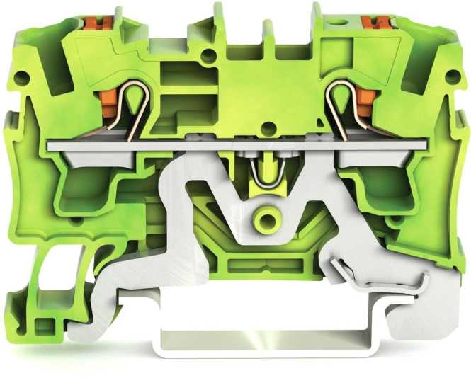2-Leiter-Schutzleiterklemme mit Drücker 4 mm² mit Prüföffnung grün-gelb 