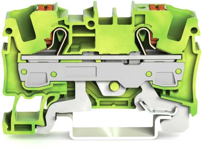2-Leiter-Schutzleiterklemme mit Drücker 6 mm² mit Prüföffnung grün-gelb 