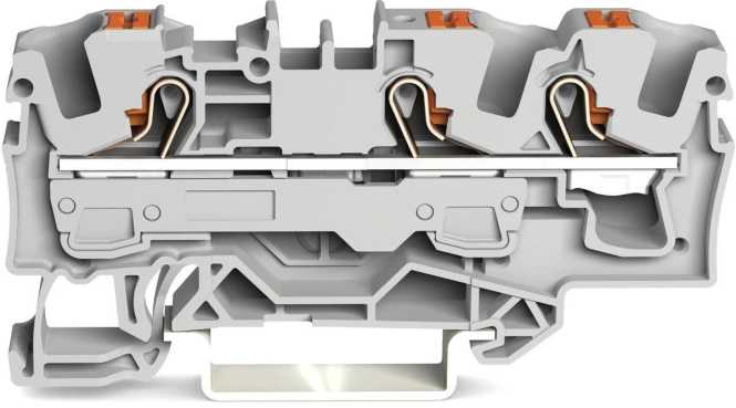 3-Leiter-Durchgangsklemme mit Drücker 6 mm² mit Prüföffnung grau 