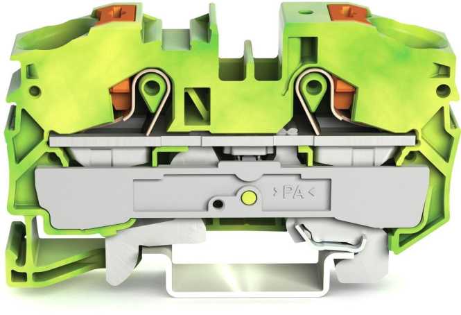2-Leiter-Schutzleiterklemme mit Drücker 16 mm² mit Prüföffnung grün-gelb 