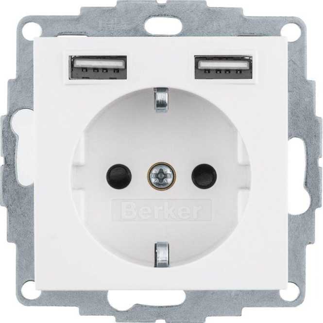 Steckdose SCHUKO/USB, S.1/B.3/B.7, polarweiß glänzend 