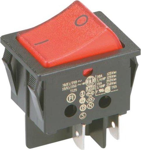 Wippenschalter 3652-295.22 schwarz/rot beleuchtet Wippenprägung 0 – I 