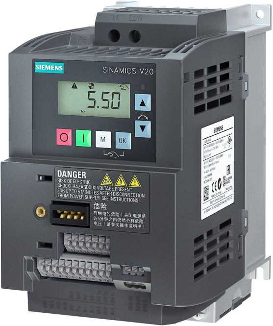 SINAMICS V20 1 AC 200-240 V - 10/+ 10 % 47-6 1,1 kW mit 150 % Überlast 60 Sek. 