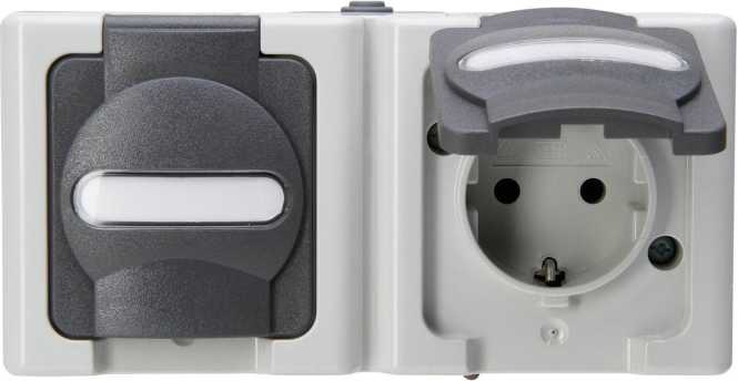 BLUE ELECTRIC 2-fach Schutzkontakt-Steckdose mitKlappdeckel fertig verdrahtet 