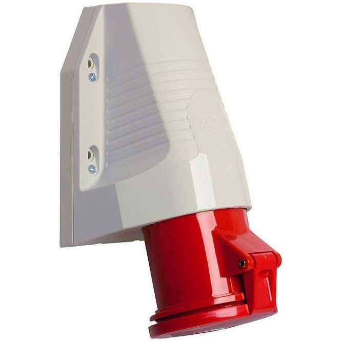 Wandsteckdose zur Außenbefestigung 63A 5P 6h mit einer Kabeleinführung oben 