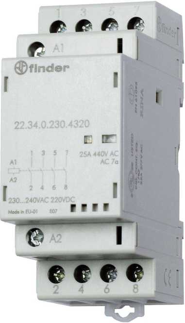 Schütz für Reiheneinbau 2Ö / 2S - 25 A Spule 230 V AC/DC LED-Anzeige 