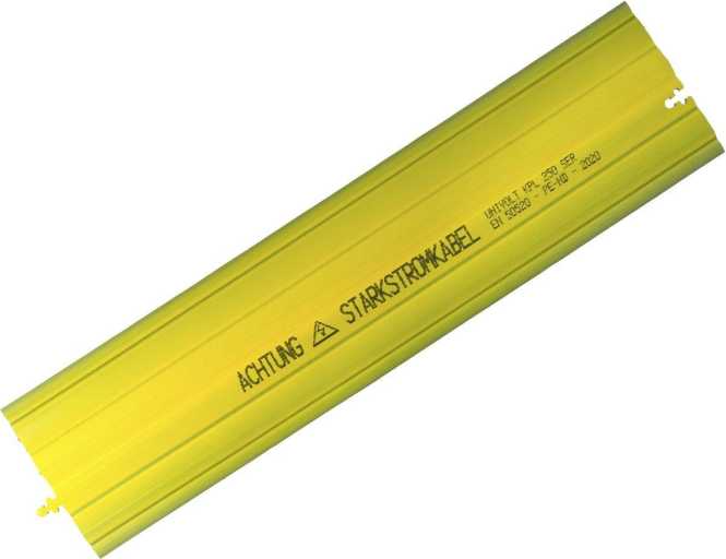 Kabelabdeckplatte PVC 250mm Oberseite gelb Achtung Starkstrom 1m 