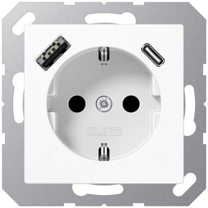 SCHUKO Steckdose mit USB-Ladegerät alpinweiß 