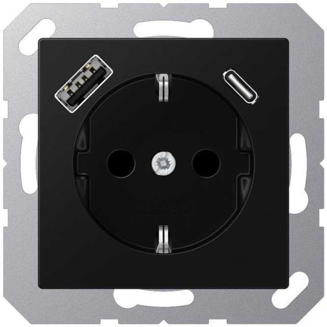 Steckdose SCHUKO 16A 250V USB-Ladegerät 1x Typ A + 1x Typ C Serie graphitschwarz 