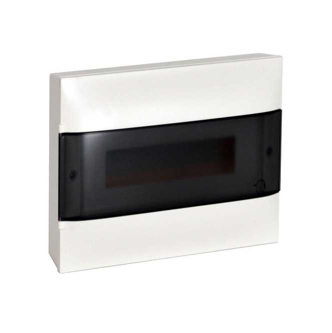 Practibox S Aufputzverteiler mit Rauchglas-Kunstofftür weiss 1x 12 Module 