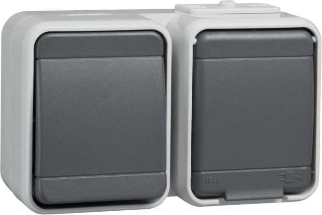 Universal-Schalter 10/16A 2-fach Steckklemme grau 
