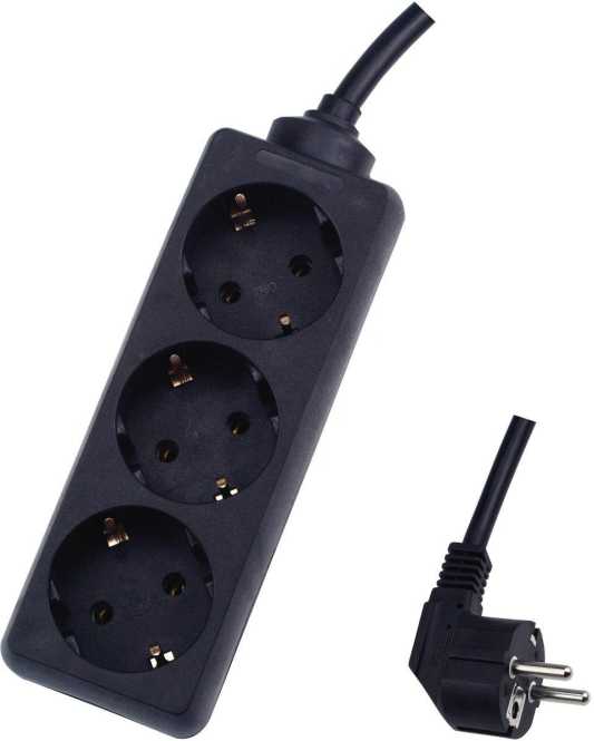 3-fach Tischverteiler 3x1,5 ZL 1,4 m schwarz 45°C gedreht 