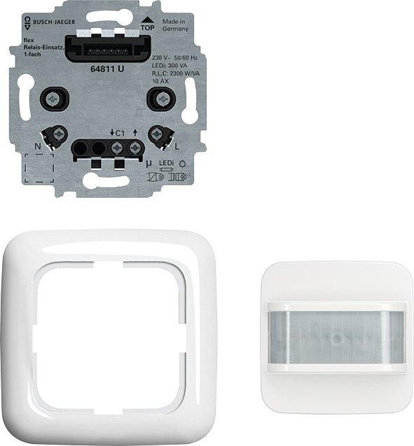 Busch-Wächter 180 flex SET Komfort Sensor Selectlinse Relais-Einsatz Alpinweiß 