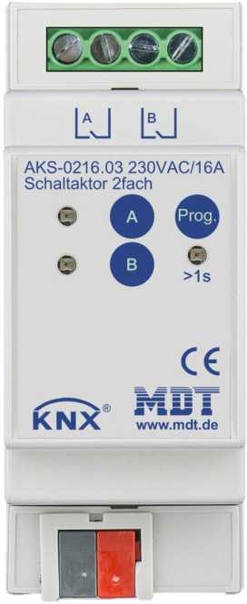Schaltaktor 2-fach 2TE REG 16A 230VAC C-Last Standard 140µF 